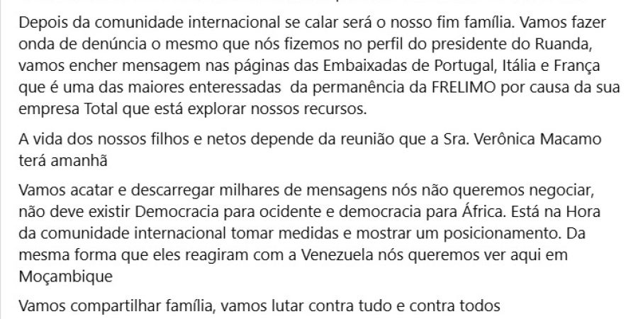 Não há evidencias da presença de Verónica Macamo em Bruxelas muito menos negociações para manter a Frelimo no poder