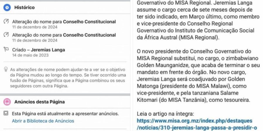Jeremias Langa não é gestor da página do CC